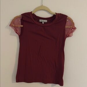 Elegant Maroon Top with Sheer Sleeves